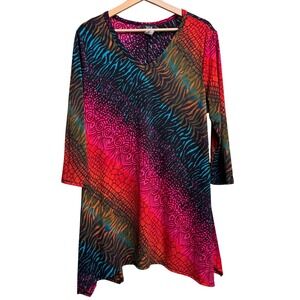 VTG Jostar Tunic Top M Animal Print Asymmetrical Abstract‎ Tribal Moody Funky